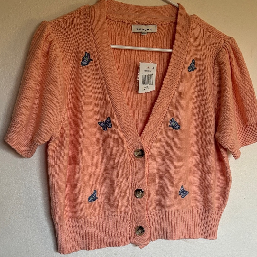 Hooked Up by IOT Coral Butterfly Cardigan